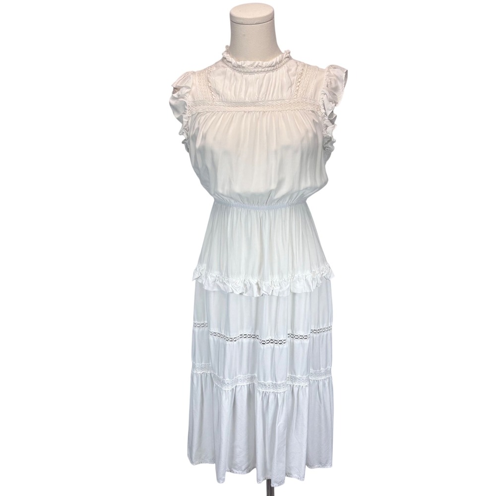 A Loves A Tiered Midi Dress Women S White Lace Trim Ruffle Cottagecore Boho